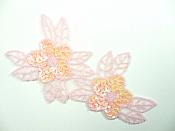 Double Floral Cluster Applique of Pink AB Flowers Sequins Beads Iron On 6.5" GB818