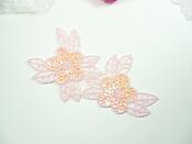 Double Floral Cluster Applique of Pink AB Flowers Sequins Beads Iron On 6.5" GB818