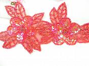 Double Floral Cluster Applique of Red AB Flowers Sequins Beads Iron On 6.5" GB818