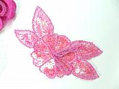 Floral Beaded Sequin Applique Dangles Center Fuchsia Ab 5.5" GB819