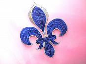 Blue Gold Fleur De Lis Sequin Embroidered Applique 6.5" GB831