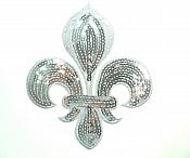 Silver Fleur De Lis Sequin Embroidered Applique 6.5" GB831