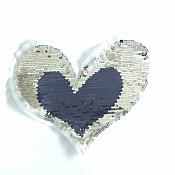 Patriotic Red Blue  and Silver Heart Sequin Transforms Applique 6" GB857