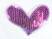 Pink Silver Valentine Heart Sequin Applique 4" GB864