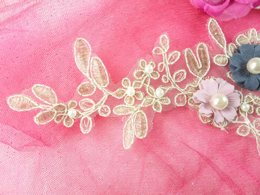 3 Dimensional Applique Pearl Venice Lace Floral Sewing Clothing Patch 12" GB887