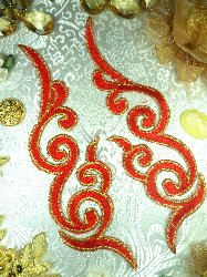 GB89 MIRROR PAIR Red Gold Metallic Iron On Designer Embroidered Applique 6.75"