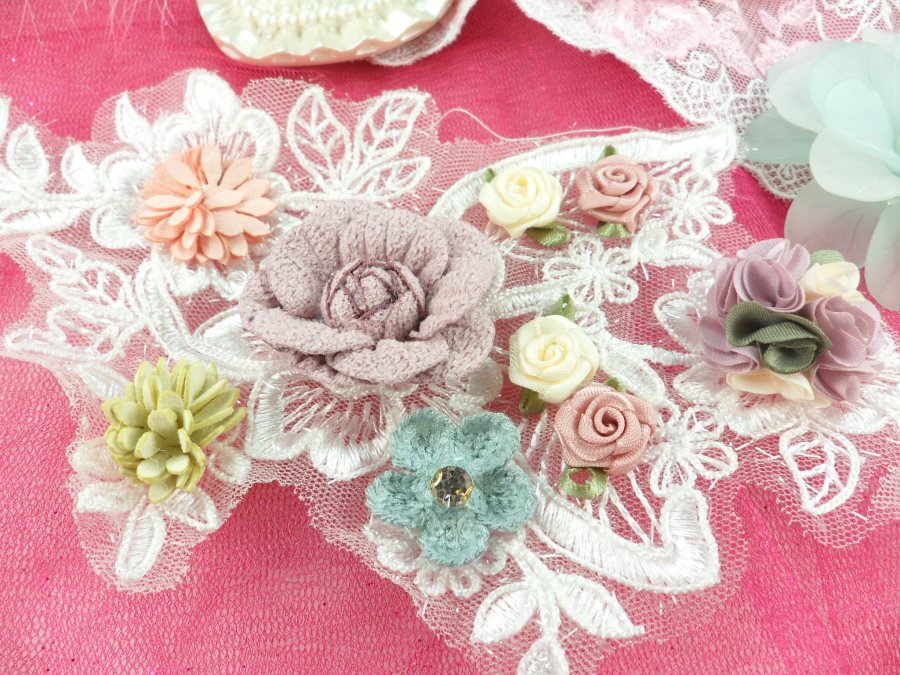 3 Dimensional Applique Rhinestone Venice Lace Floral Sewing Clothing Patch 10" GB891