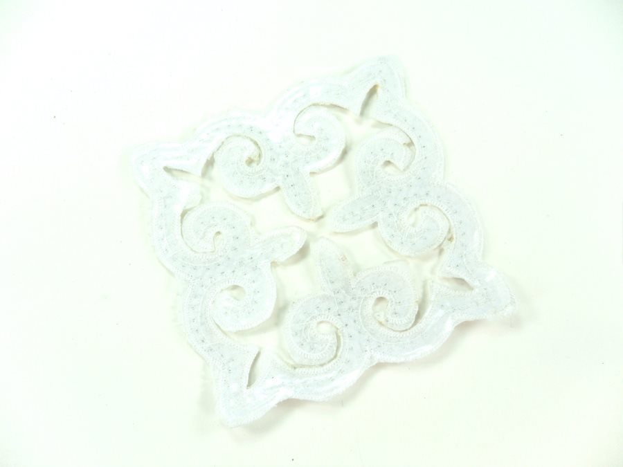 Sequin Applique Embroidered Edge White and Silver Holographic Motif Clothing Patch 5" GB897