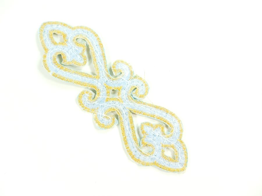 Sequin Applique Embroidered Edge Turquoise and Gold Motif Clothing Patch 5" GB898