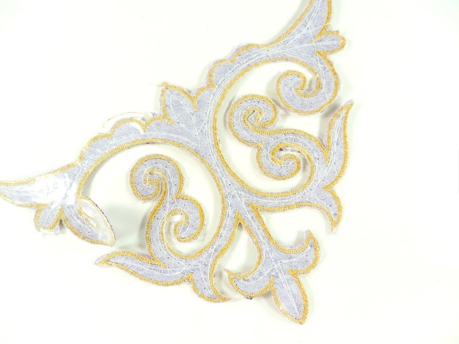 Sequin Applique Embroidered Edge Purple and Gold Motif Clothing Patch 6.25" GB899