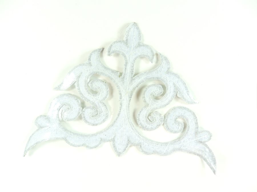 Sequin Applique Embroidered Edge Silver Motif Clothing Patch 6.25" GB899