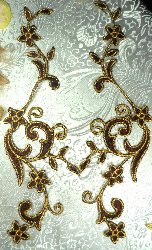 GB90 MIRROR PAIR Brown Gold Metallic Flower Vine Iron On Designer Embroidered Applique 9"