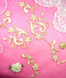 GB90 MIRROR PAIR White Gold Metallic Flower Vine Iron On Designer Embroidered Applique 9"
