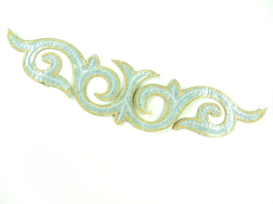 Sequin Applique Embroidered Edge Green and Gold Motif Clothing Patch 9.5" GB900