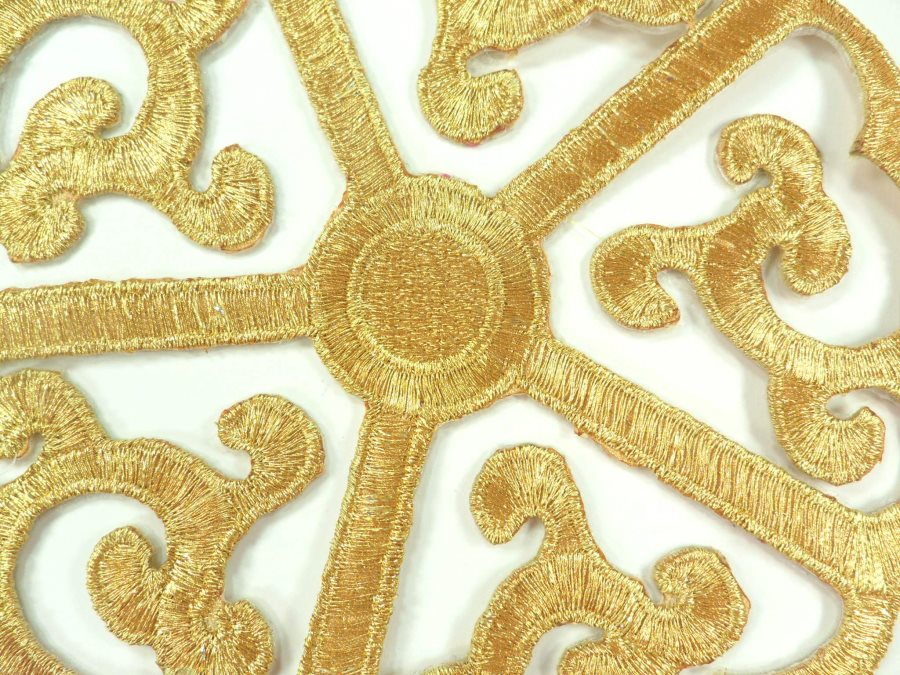 Gold Embroidered Applique Metallic Designer Scroll Motif