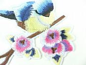 Embroidered Bird Applique Blue on Branch Iron On 3"  GB911
