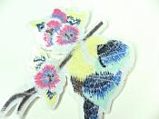 Embroidered Bird Applique Blue on Branch Iron On 3"  GB911