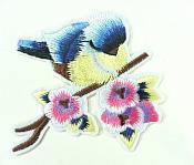 Embroidered Bird Applique Blue on Branch Iron On 3"  GB911