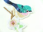 Embroidered Bird Applique Teal on Branch Iron On 3"  GB912