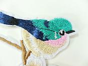 Embroidered Bird Applique Teal on Branch Iron On 3"  GB912