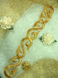 GB92 Gold Metallic Iron On Designer Embroidered Applique 7.25"