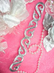 GB92 Silver Metallic Iron On Designer Embroidered Applique 7.25"