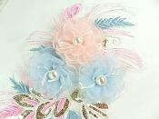 3 Dimensional Applique Sequin Pearl Venice Lace Floral Sewing Clothing Patch 13" GB930
