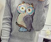Owl Applique Sequin Multi-Color Iron on Patch for Clothing or Crafts 10.5" GB935