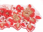 3D Embroidered Applique Red Gold Floral Sequin Beaded Patch 11" GB961