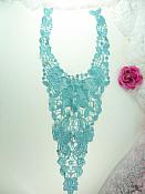 Bodice Applique Embroidered Lace Shiny Teal Thread 21 inches GB970