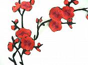Red Applique Floral Branch Vine Iron On Embroidered Patch 16 inches GB971