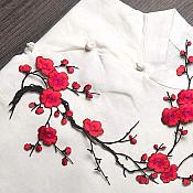 Red Applique Floral Branch Vine Iron On Embroidered Patch 16 inches GB971