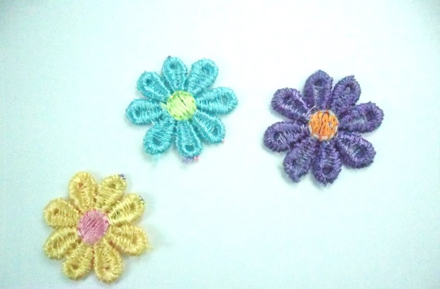 Embroidered Floral Multi Color Craft Patch (Set of 3) 1" GB996