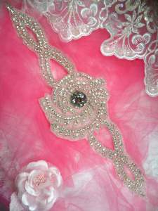 HC13 Applique Silver Beaded Crystal Rhinestone Motif 15.5"
