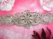 HC19 Applique Bridal Sash Motif Crystal Rhinestone w/ Pearls 13"