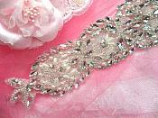 HC19 Applique Bridal Sash Motif Crystal Rhinestone w/ Pearls 13"