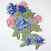 Embroidered Floral Applique Blue Pink Craft Patch (GB586)