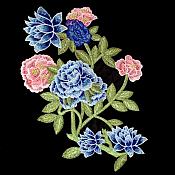 Embroidered Floral Applique Blue Pink Craft Patch (GB586)