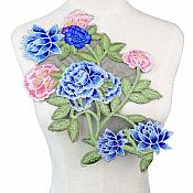 Embroidered Floral Applique Blue Pink Craft Patch (GB586)