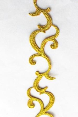 GB363 Embroidered Trim Gold Scroll Metallic 1.75"