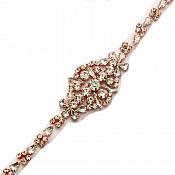 Rose Gold Bridal Sash Applique w/ Crystal Rhinestones 35" GB631