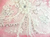 Embroidered 3D Applique White Floral Sequin Patch Rhinestone Accented 14" (DH75)