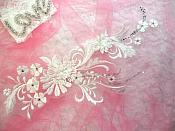 Embroidered 3D Applique White Floral Sequin Patch 16" (DH74)