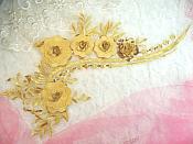 Embroidered 3D Applique Gold Floral Sequin Patch 16" (DH74)