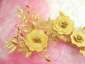 Embroidered 3D Applique Gold Floral Sequin Patch 16" (DH74)