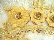 Embroidered 3D Applique Gold Floral Sequin Patch 16" (DH74)