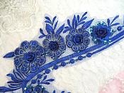 Embroidered 3D Applique Blue Floral Sequin Patch 16" (DH74)