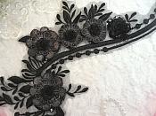 Embroidered 3D Applique Black Silver Floral Sequin Patch 16" (DH74)