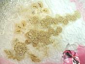 Embroidered 3D Applique Gold Floral Sequin Patch Rhinestone Accented 16" (DH73)