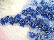 Embroidered 3D Applique Blue Silver  Floral Sequin Patch Rhinestone Accented 16" (DH73)